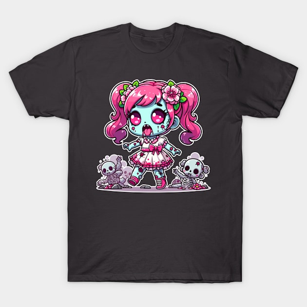 Spooky Zombie Girl Kawaii T-Shirt by DesignDinamique